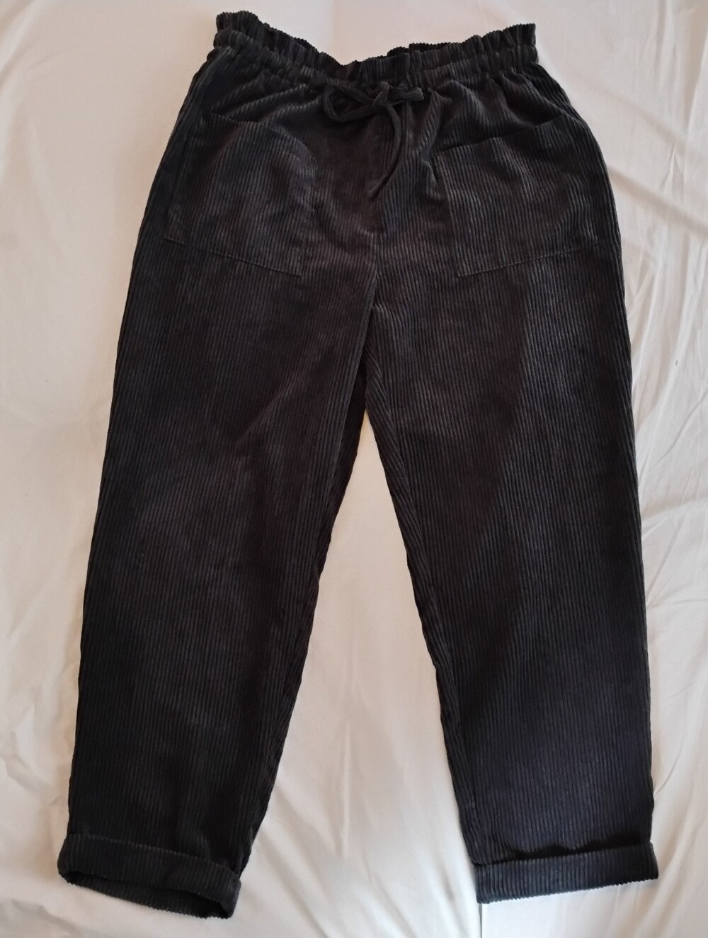 Simons Twik Black Ribbed Corduroy Drawstring Wide Leg Pants Size XL